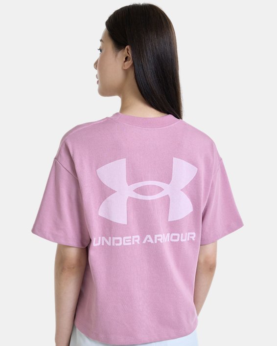 Women's UA Logo LC Oversized Heavyweight Short Sleeve in Pink image number 1